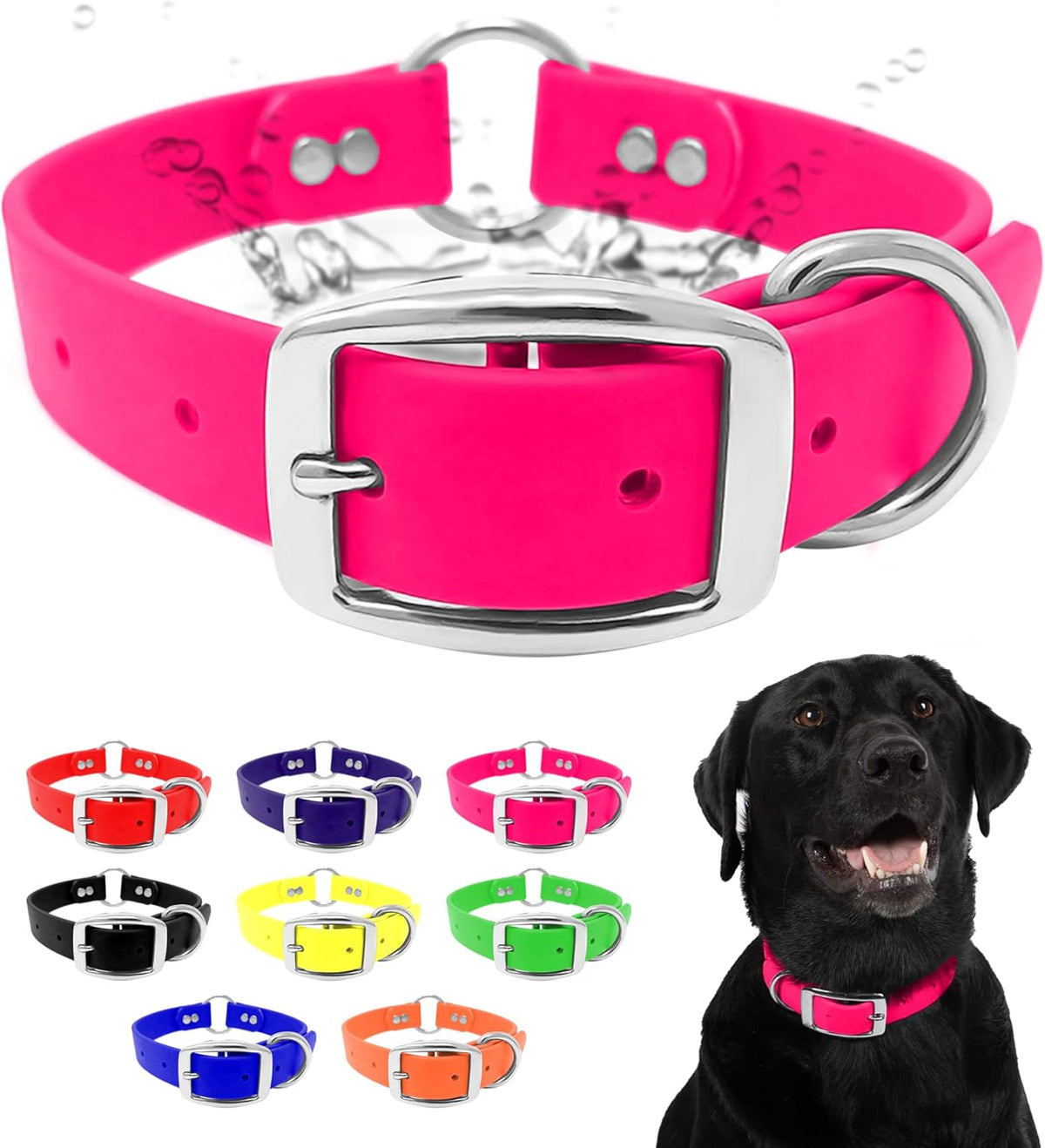 Regal Dog Products Medium Orange Dog Collar with Heavy Duty Double Buckle & D Ring | Vinyl Coated, Custom Fit, Adjustable Biothane Dog Collar Chew Resistant Waterproof Center-Ring Collar for Dogs - PuriLite