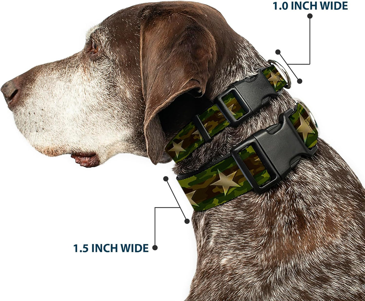 Buckle-Down PC-W21909-M Dog Collar Plastic Clip Buckle, 1"x11"-17", Star Black/White - PuriLite