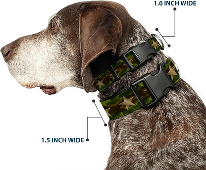 Buckle-Down PC-W21909-M Dog Collar Plastic Clip Buckle, 1"x11"-17", Star Black/White - PuriLite