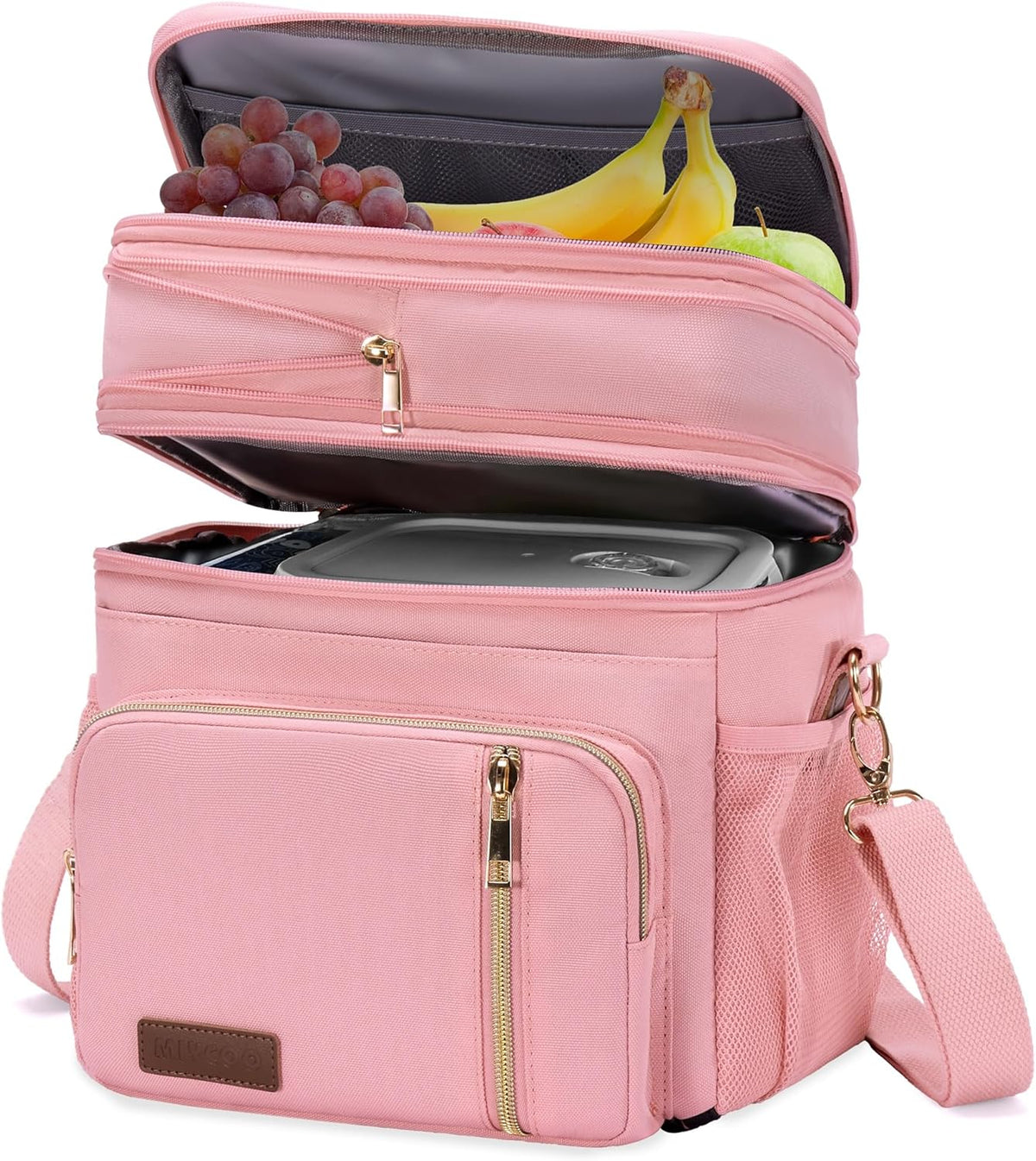 Lunch Bag for Women Men Double Deck Lunch Box - Leakproof Insulated Soft Large Lunch Cooler Bag, MIYCOO (Black,15L) - PuriLite