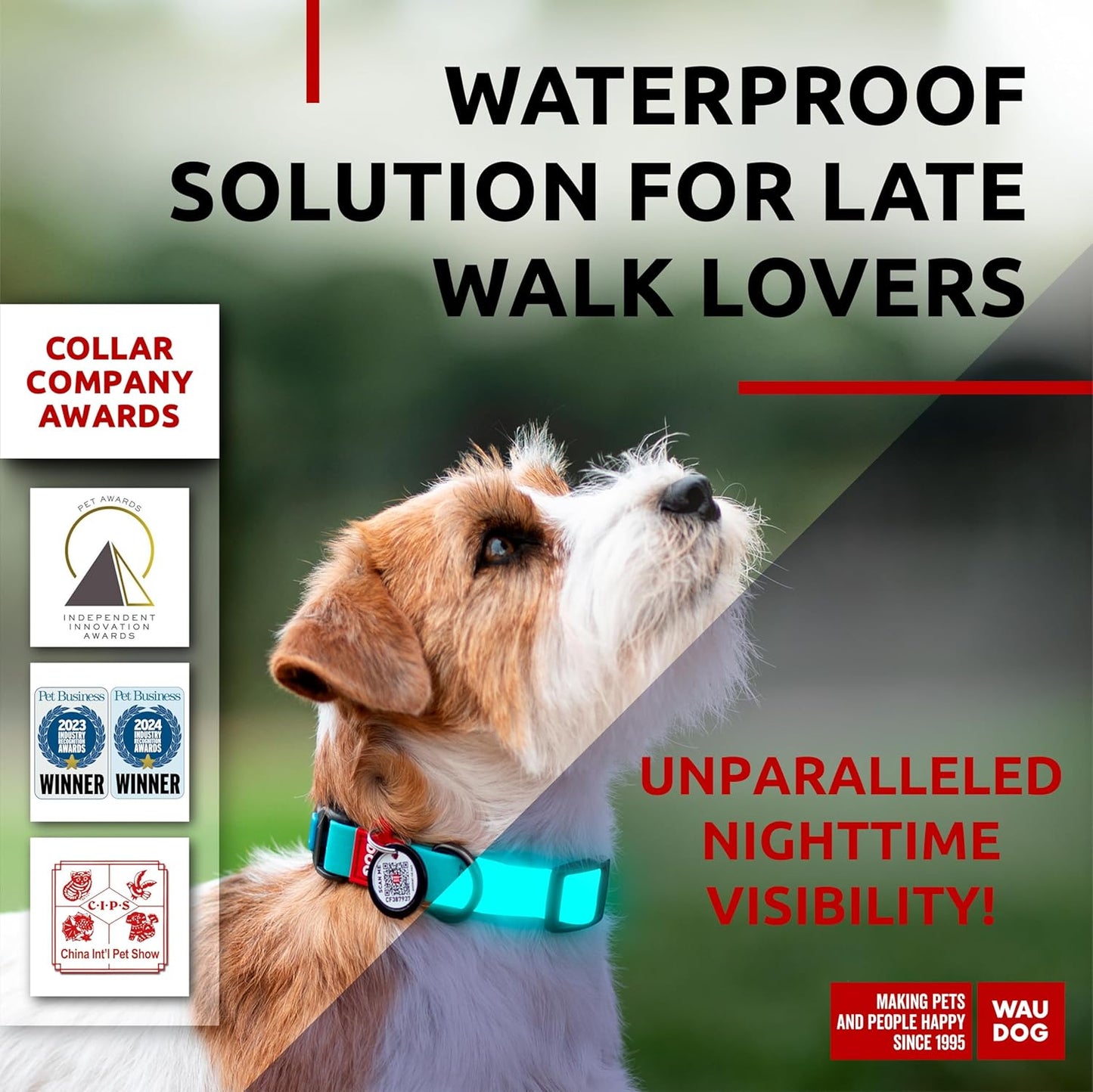 Waterproof Dog Collar - Adjustable Glow Dog Collar for Large Dogs, Small and Medium Dogs - Heavy Duty Dog Collars with Durable Metal Clasp and QR Dog Tag - Glow in The Dark Dog Collars - PuriLite