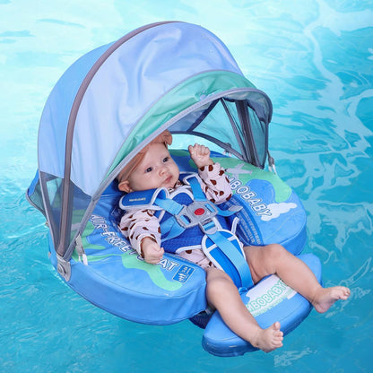 Mambobaby Baby Swim Float with Canopy, Non-Inflatable Solid Baby Float, Upgrade Soft Skin-Friendly Material Infant Swim Float - PuriLite
