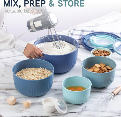 COOK WITH COLOR Prep Bowls with Lids- 8 Piece Nesting Plastic Small Mixing Bowl Set with Lids (Teal Ombre) - PuriLite