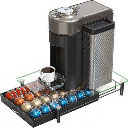 DecoBrothers Vertuo Pod Holder VertuoLine Drawer Storage for Nespresso Coffee Capsules, Crystal Tempered Glass, White - PuriLite