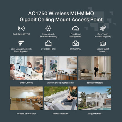 TP-Link Omada AC1750 Gigabit Wireless Access Point (EAP245 V3) - Business WiFi Solution w/Mesh Support, Seamless Roaming & MU-MIMO, PoE Powered, SDN Integrated, Cloud Access & Omada App, White - PuriLite