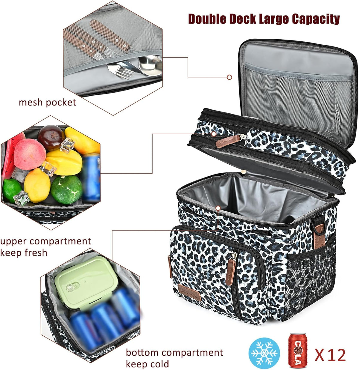 Lunch Bag for Women Men Double Deck Lunch Box - Leakproof Insulated Soft Large Lunch Cooler Bag, MIYCOO (Black,15L) - PuriLite