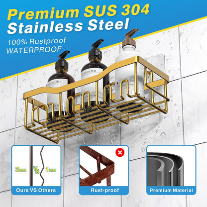 EUDELE 5-Pack Rustproof Stainless Steel Shower Caddy – No Drill Adhesive Bathroom Organizer with Large Capacity, Spacious Shower Shelves for Inside Shower, Kitchen & Home Decor Storage - PuriLite