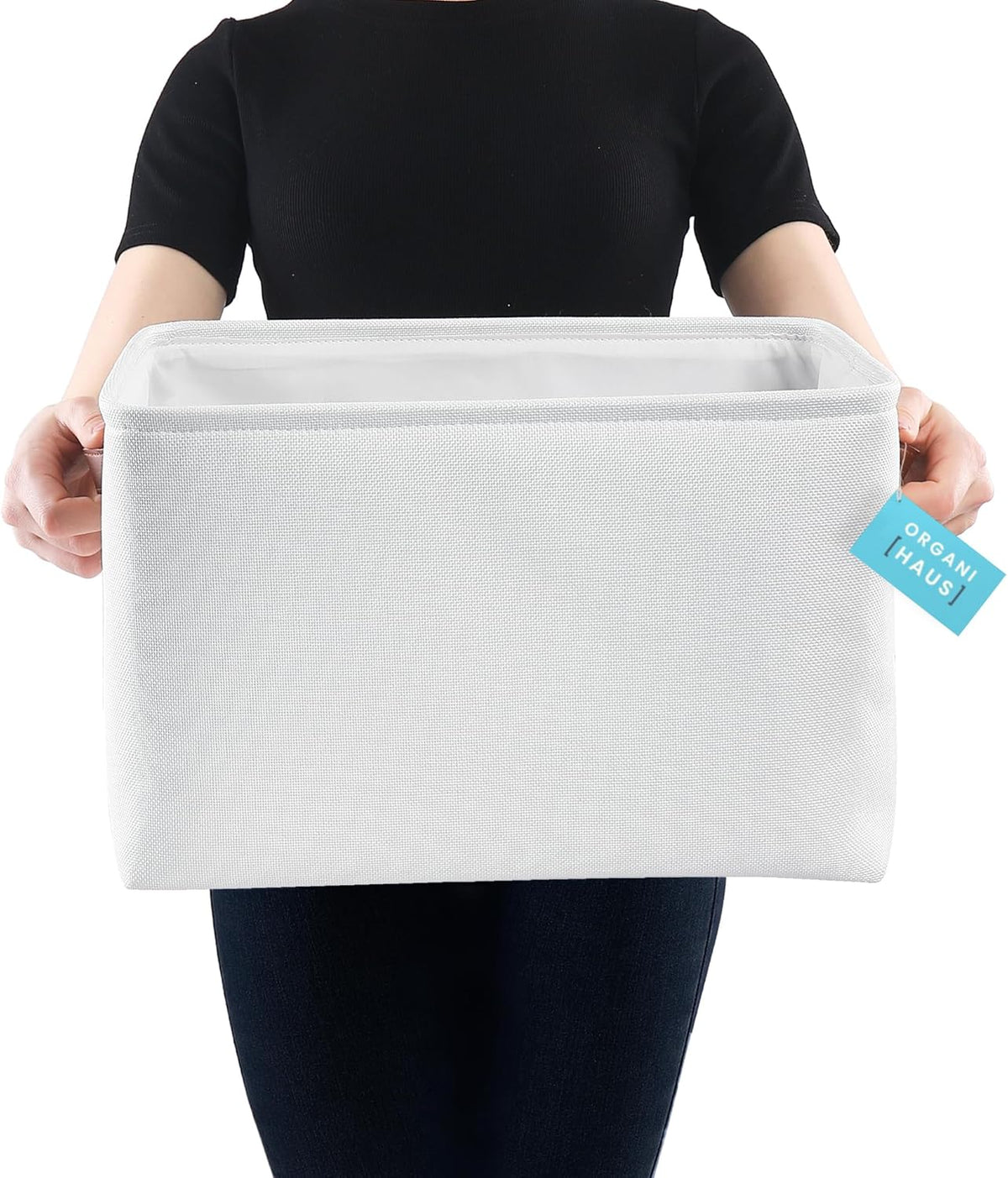 OrganiHaus Large Fabric Storage Baskets for Shelves 3 Pack, 15x11in Closet Storage Bins for Shelves, Cloth Baskets, Fabric Storage Cubes, Linen Closet Organizers, Fabric Basket, White Basket - PuriLite
