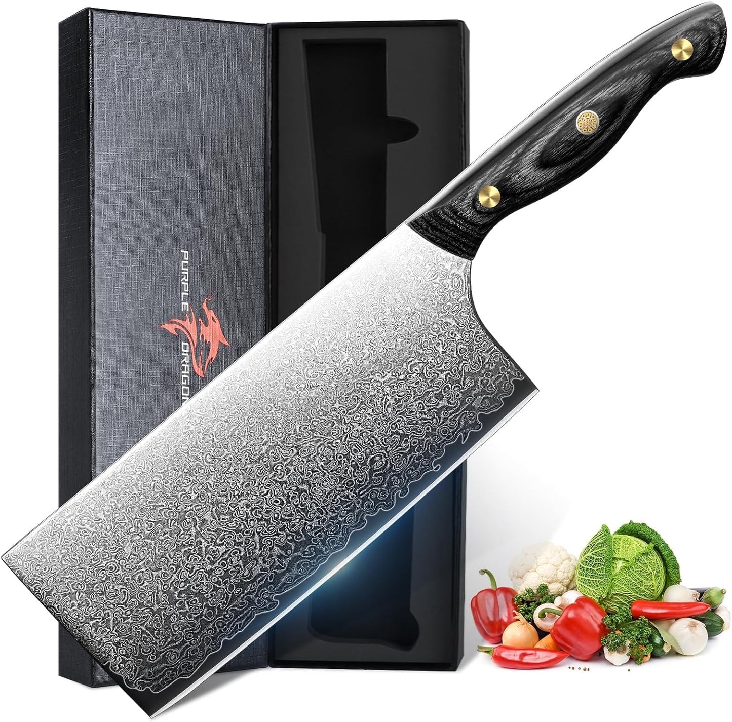 Purple Dragon Damascus Fish Fillet Knife - 7 inch Flexible Boning Knife with VG10 Core, Kitchen Slicing Knife with Full Tang Handle, Birthday Dad Mom Gift - PuriLite