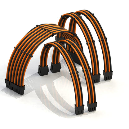LINKUP - 30cm Super Soft and Flexible PSU Cable Extension Sleeved Custom Mod GPU PC Braided w/Comb Kit | 1 x 24 P (20+4) | 2 x 8 P (4+4) CPU | 2 x 8 P (6+2) GPU Set | 300mm - Blackgreen - PuriLite