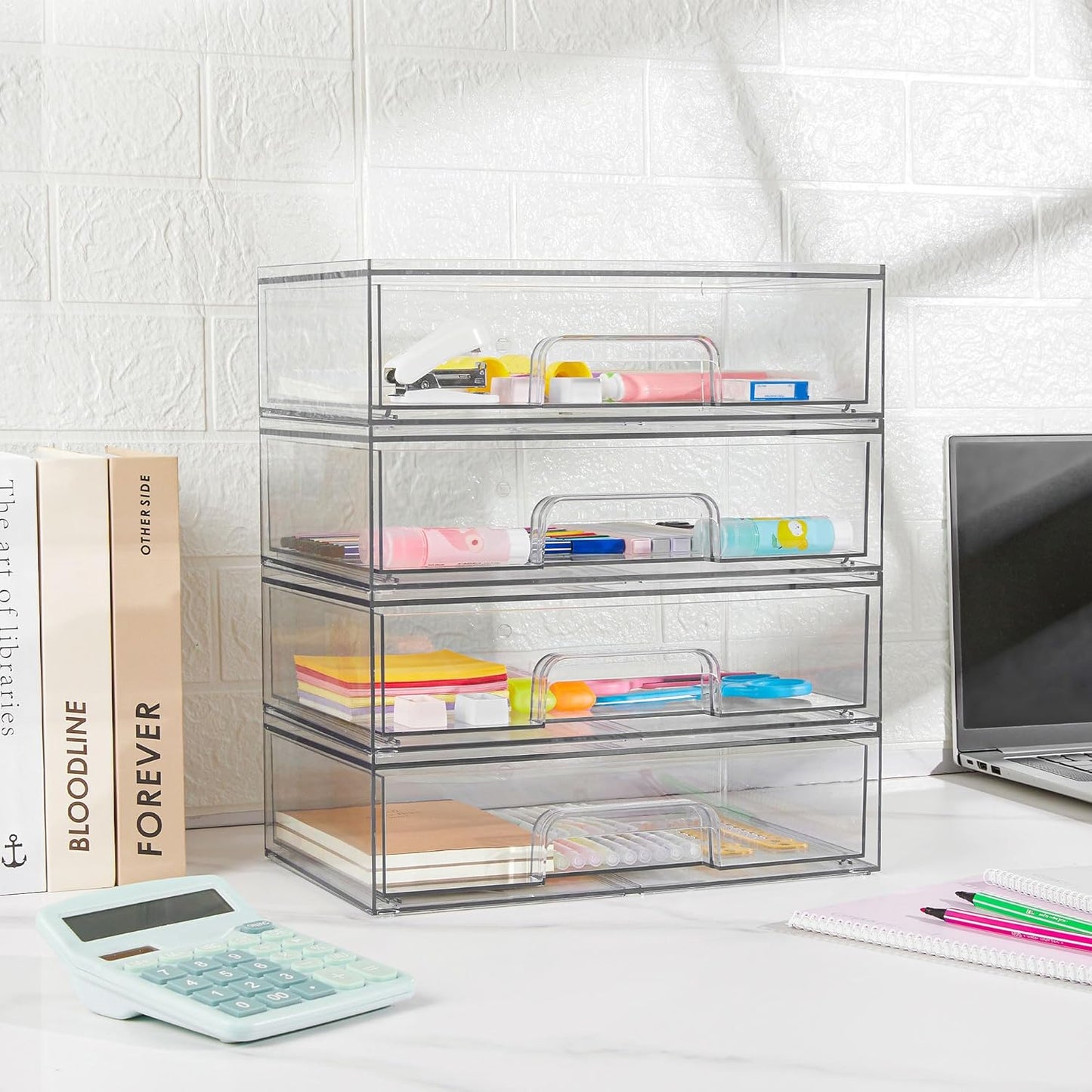 Vtopmart 3 Pack Stackable Clear Plastic Drawer Organizer, Makeup Organizers and Storage for Eyeshadow Palettes, Cosmetics, Beauty Supplies, Ideal for Vanity, Desk, Office, Bathroom Organization - PuriLite
