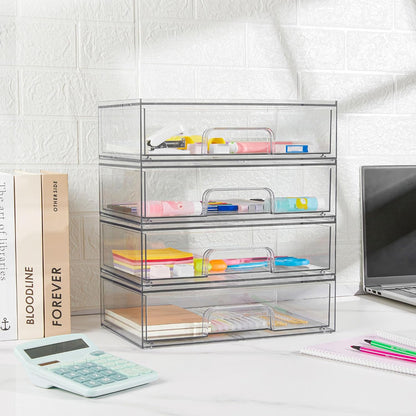 Vtopmart 3 Pack Stackable Clear Plastic Drawer Organizer, Makeup Organizers and Storage for Eyeshadow Palettes, Cosmetics, Beauty Supplies, Ideal for Vanity, Desk, Office, Bathroom Organization - PuriLite