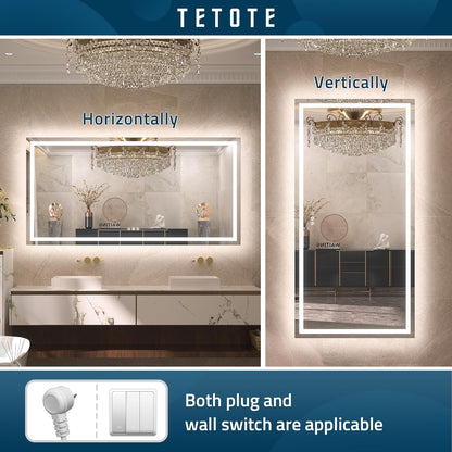 TETOTE 28 Inch Round LED Bathroom Vanity Mirror, Anti-Fog Dimmable Lights IP54 Waterproof Circle Makeup Wall Mounted Mirror - PuriLite