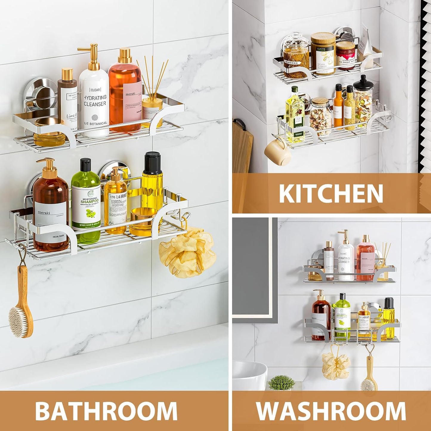LEVERLOC Shower Caddy Suction Cup, 2 Pack Black Shower Shelf with Hooks and Soap Holder, NO-Drilling Bathroom Organizer, Rustproof Metal Bathroom Storage and Organization - PuriLite