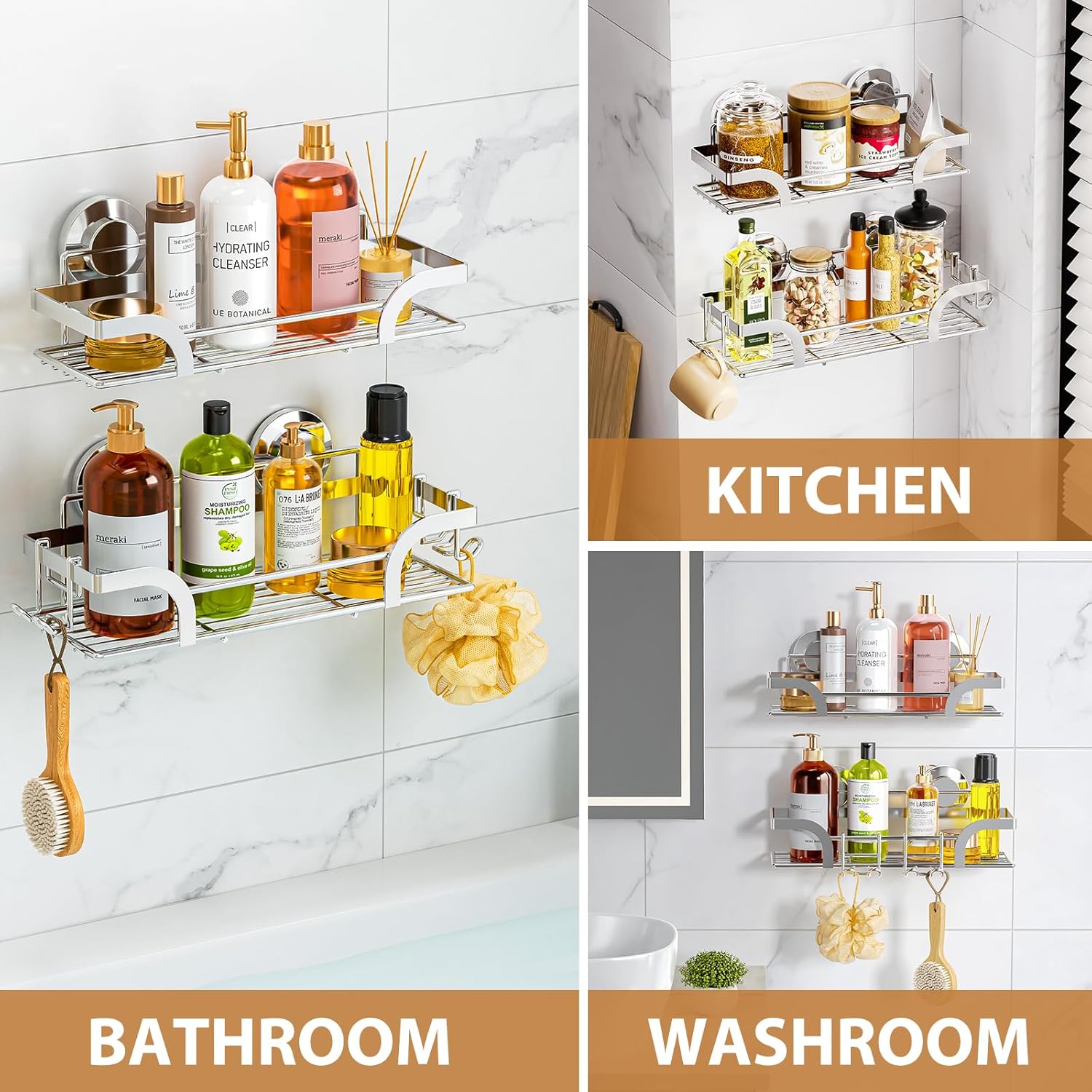 LEVERLOC Shower Caddy Suction Cup, 2 Pack Black Shower Shelf with Hooks and Soap Holder, NO-Drilling Bathroom Organizer, Rustproof Metal Bathroom Storage and Organization - PuriLite