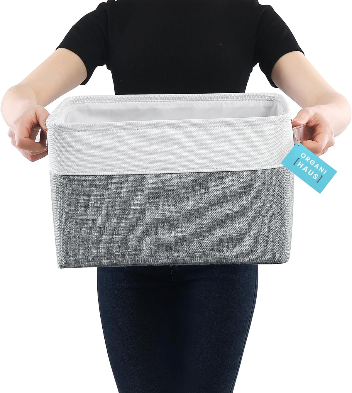 OrganiHaus Large Fabric Storage Baskets for Shelves 3 Pack, 15x11in Closet Storage Bins for Shelves, Cloth Baskets, Fabric Storage Cubes, Linen Closet Organizers, Fabric Basket, White Basket - PuriLite