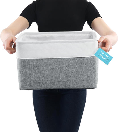 OrganiHaus Large Fabric Storage Baskets for Shelves 3 Pack, 15x11in Closet Storage Bins for Shelves, Cloth Baskets, Fabric Storage Cubes, Linen Closet Organizers, Fabric Basket, White Basket - PuriLite