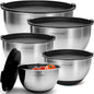 Priority Chef Premium Mixing Bowls with Lids Set, Airtight Lids, Thicker Stainless Steel Mixing Bowl Set, Large Prep Metal Bowls, Nesting Bowls for Kitchen, 1.5/2/3/4/5 Qrt, Black - PuriLite