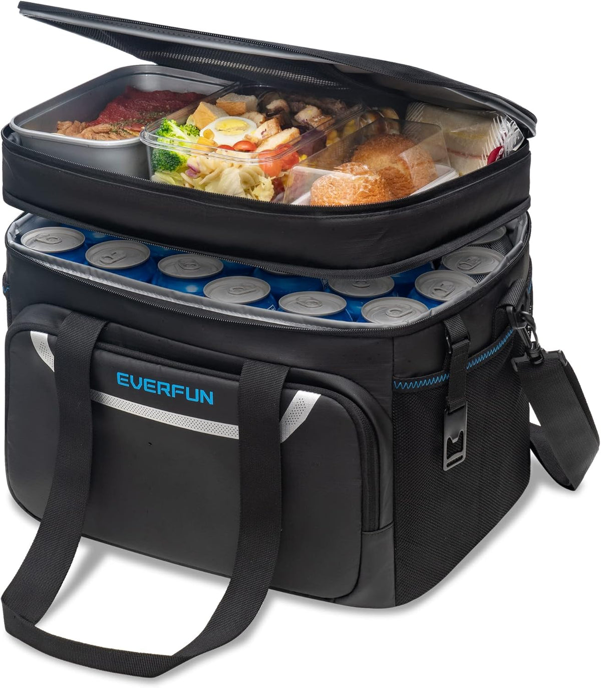 EVERFUN Cooler Bag Insulated Beach Cooler Lunch Bag Box for Men Women Dual Compartments Collapsible Waterproof Leak-Proof for Travel Work Picnic - PuriLite
