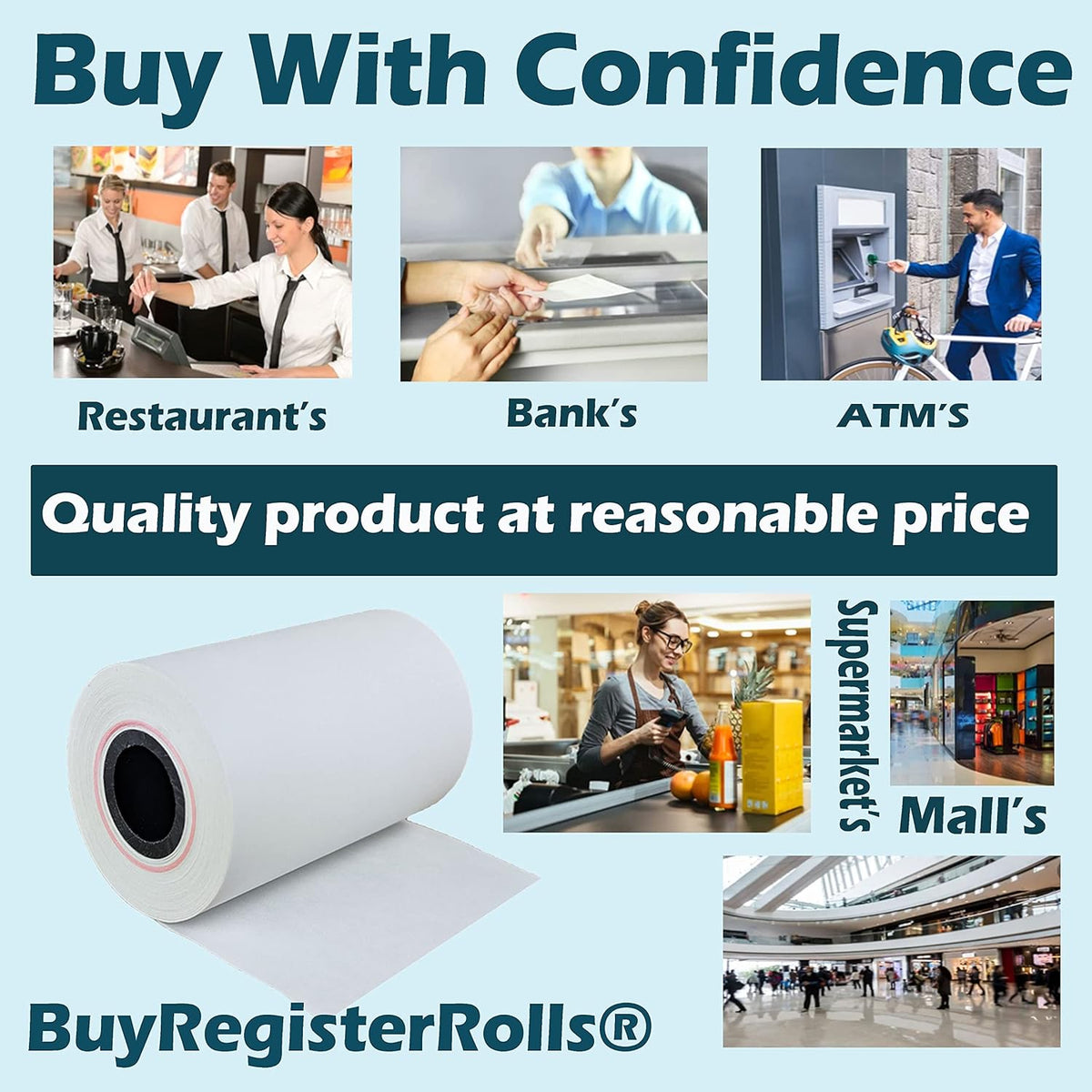 (50 Rolls) 2 1/4 x 50 Thermal Paper Receipt Rolls 2.25 x 50 ft POS Cash Register fits All Credit Card Terminals - PuriLite