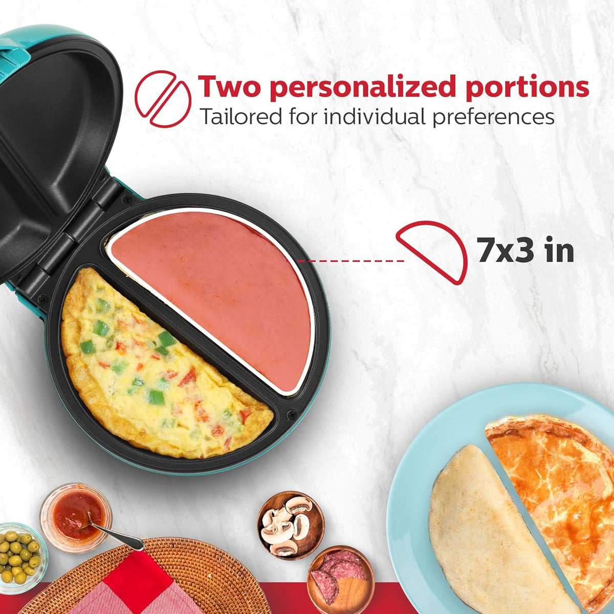 Holstein Housewares Non-Stick 6-Section Multi-Food Maker - Arepas, Mini Pancakes, Corncakes and More, 6-PC, Red/Black - PuriLite
