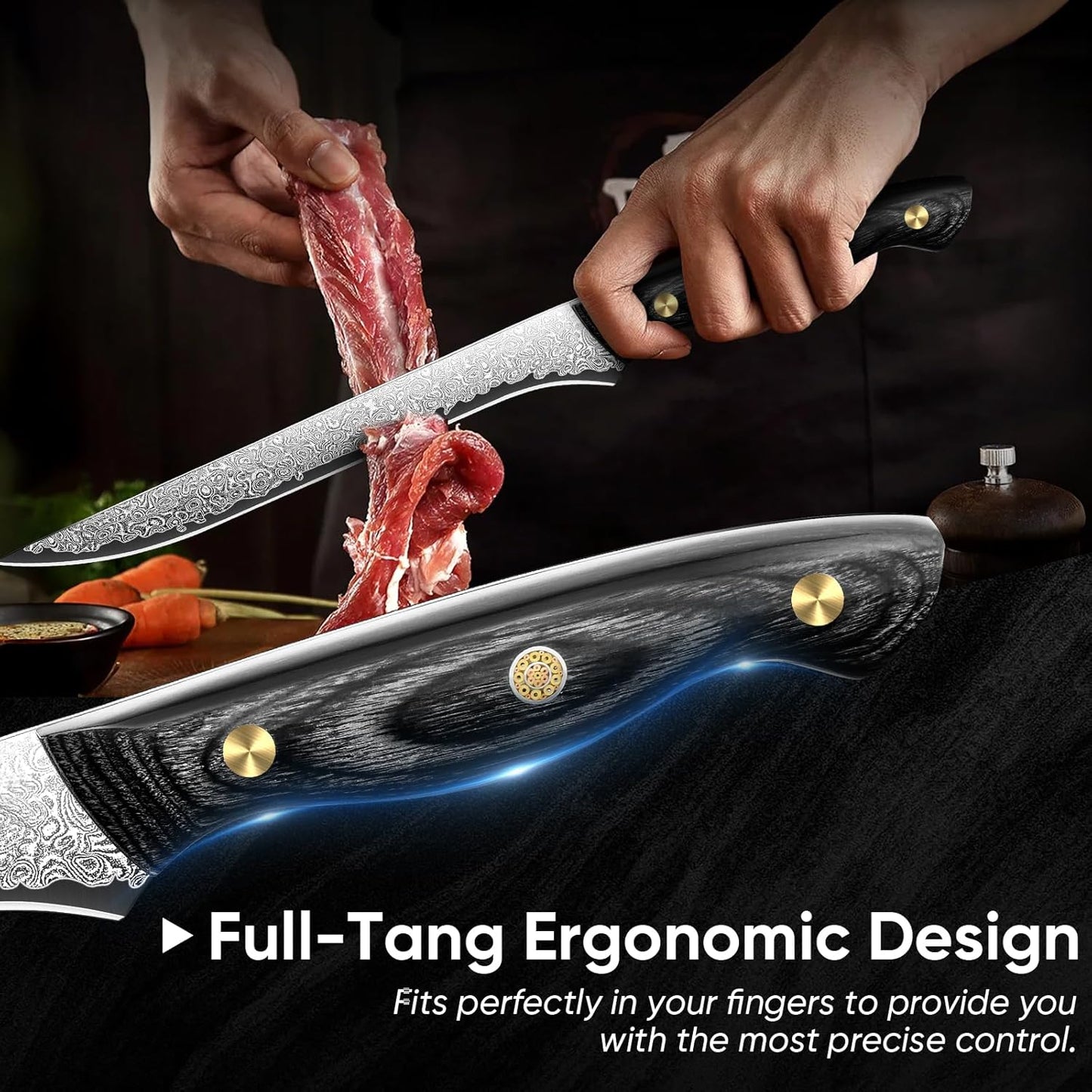 Purple Dragon Damascus Fish Fillet Knife - 7 inch Flexible Boning Knife with VG10 Core, Kitchen Slicing Knife with Full Tang Handle, Birthday Dad Mom Gift - PuriLite