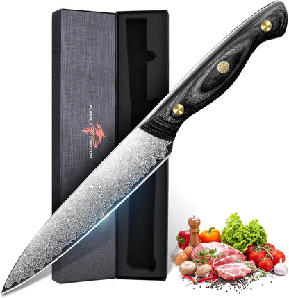 Purple Dragon Damascus Fish Fillet Knife - 7 inch Flexible Boning Knife with VG10 Core, Kitchen Slicing Knife with Full Tang Handle, Birthday Dad Mom Gift - PuriLite