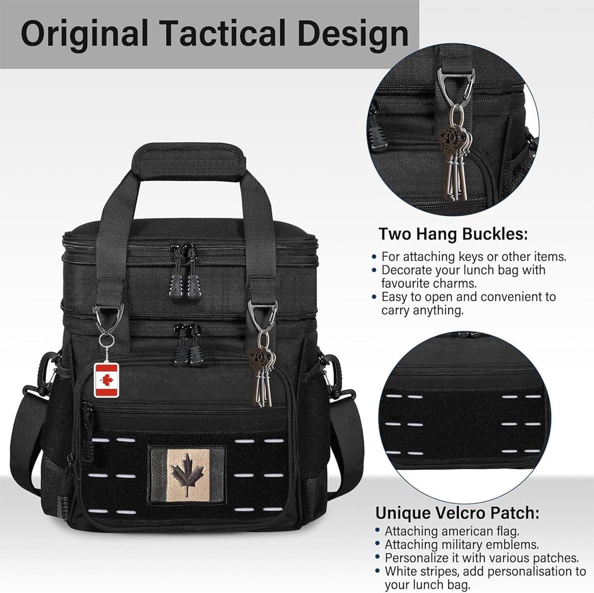 Lunch Box Cooler Bag - Insulated Tactical Lunchbox for Men - XLarge Lunch Pail Lunch Kit for Adults Work Outdoor Shifts Trips Black Camo 25L - PuriLite