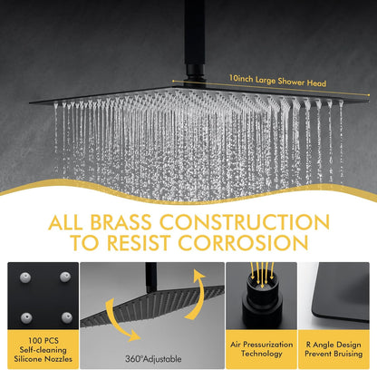 Fransiton Shower System Rain Shower System Set Ceiling Mounted, Rainfall Shower Head with Handheld, Bathroom Shower Kit (Valve Included) (8" - Wall Mount, Matte Black) - PuriLite