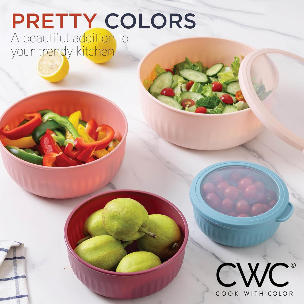 COOK WITH COLOR Prep Bowls with Lids- 8 Piece Nesting Plastic Small Mixing Bowl Set with Lids (Teal Ombre) - PuriLite