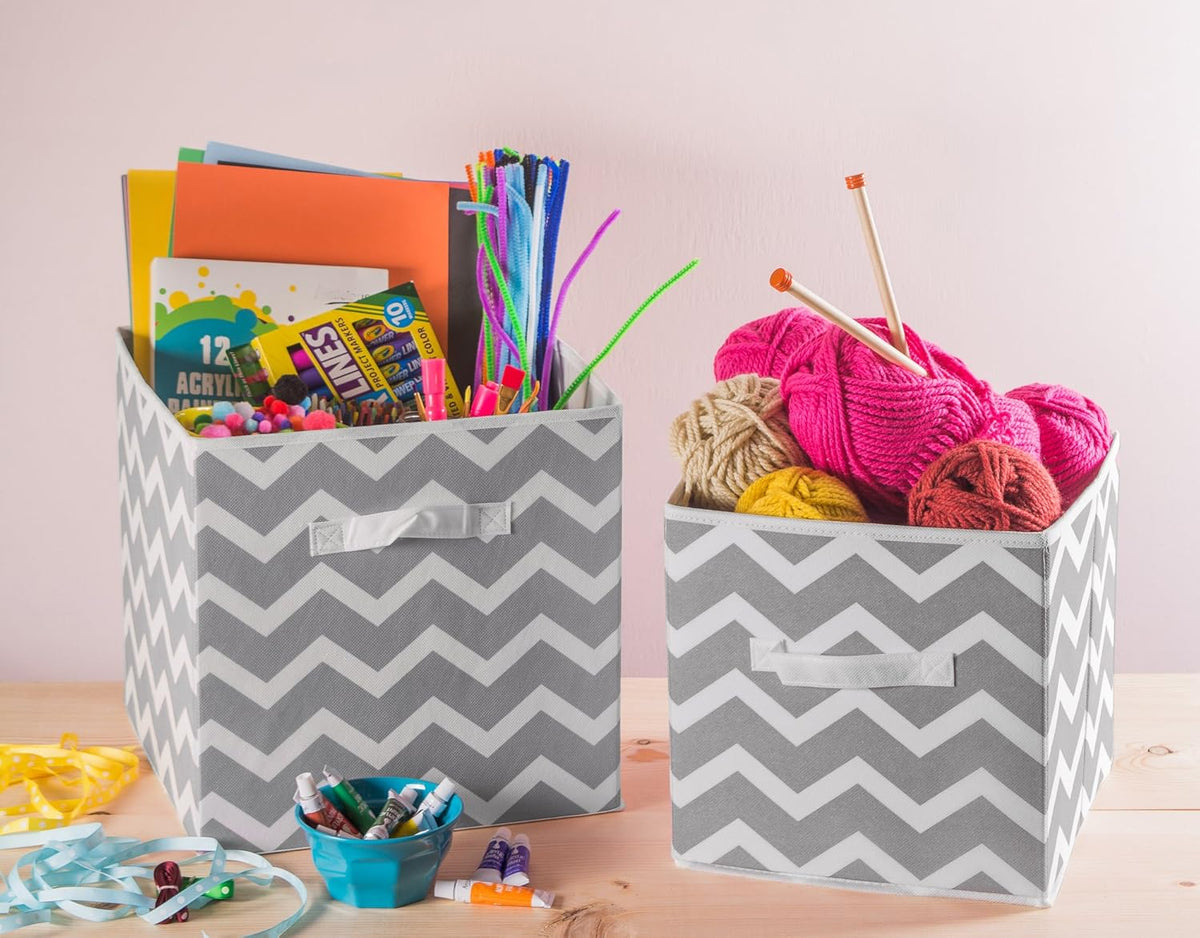 DII Foldable Fabric Storage Containers for Nurseries, Offices, Closets, Home Decor, Cube Organizers & Everyday Storage Needs, (Large - 11 x 11 x 11) Scroll Nautical Blue - Set of 2 - PuriLite