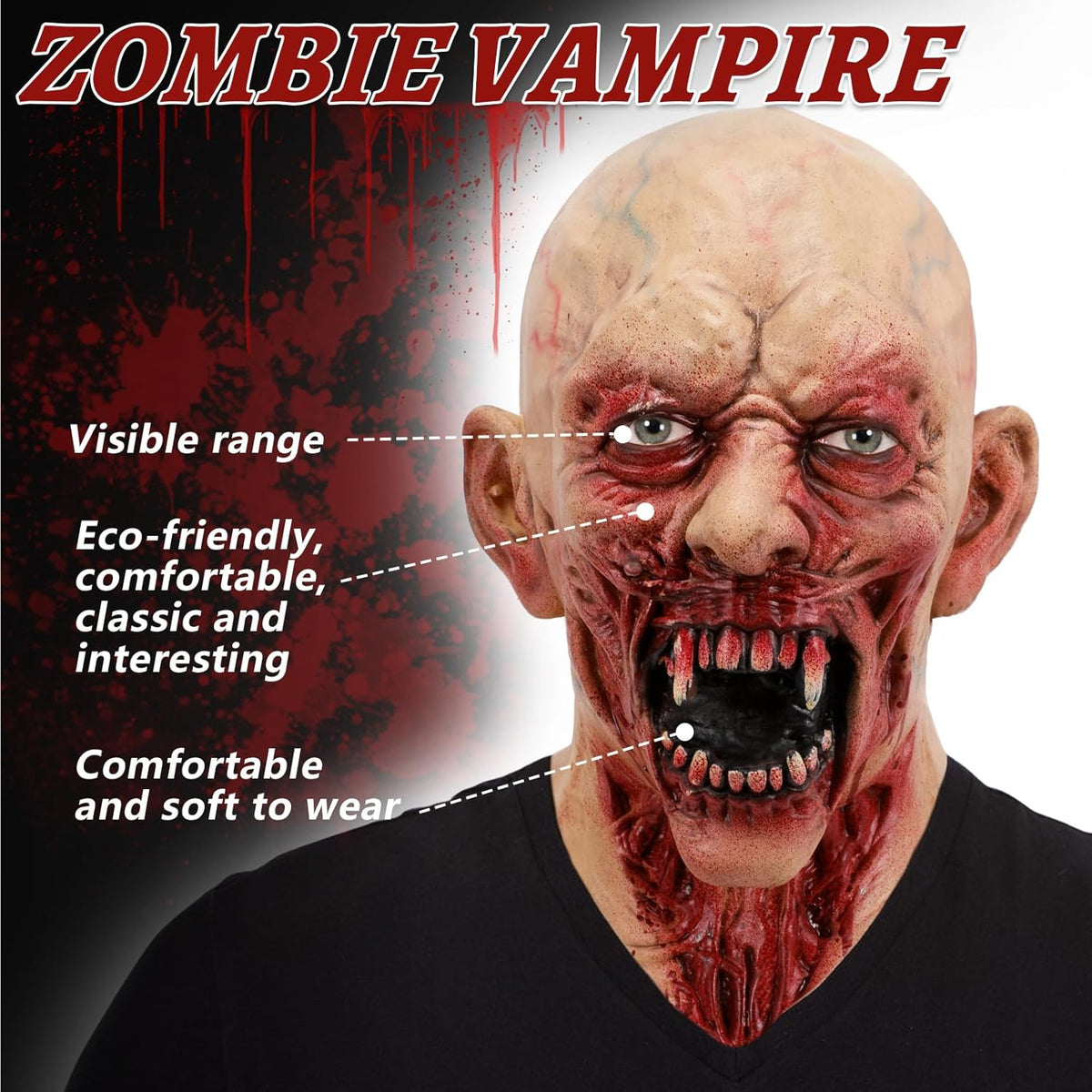 Scary Halloween Vampire Zombie Mask Bloody Biochemical Monster Mask Walking Dead Demon Headgear Cosplay Props - PuriLite