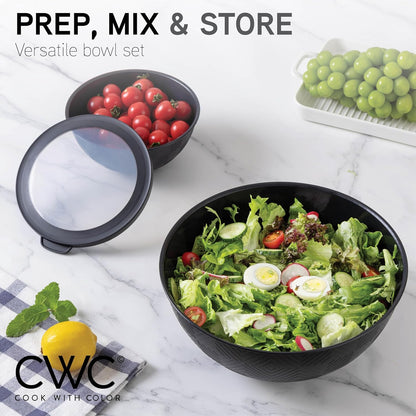 COOK WITH COLOR Mixing Bowls with TPR Lids - 12 Piece Plastic Nesting Bowls Set Includes 6 Prep Bowls and 6 Lids, Microwave Safe Mixing Bowl Set (Mint) - PuriLite