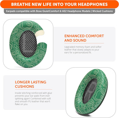 WC Wicked Cushions Upgraded Replacement Ear Pads for Bose QC35 & QC35ii (QuietComfort 35) Headphones & More - Softer Leather, Luxurious Memory Foam, Added Thickness, Extra Durability | Navy Tiger - PuriLite