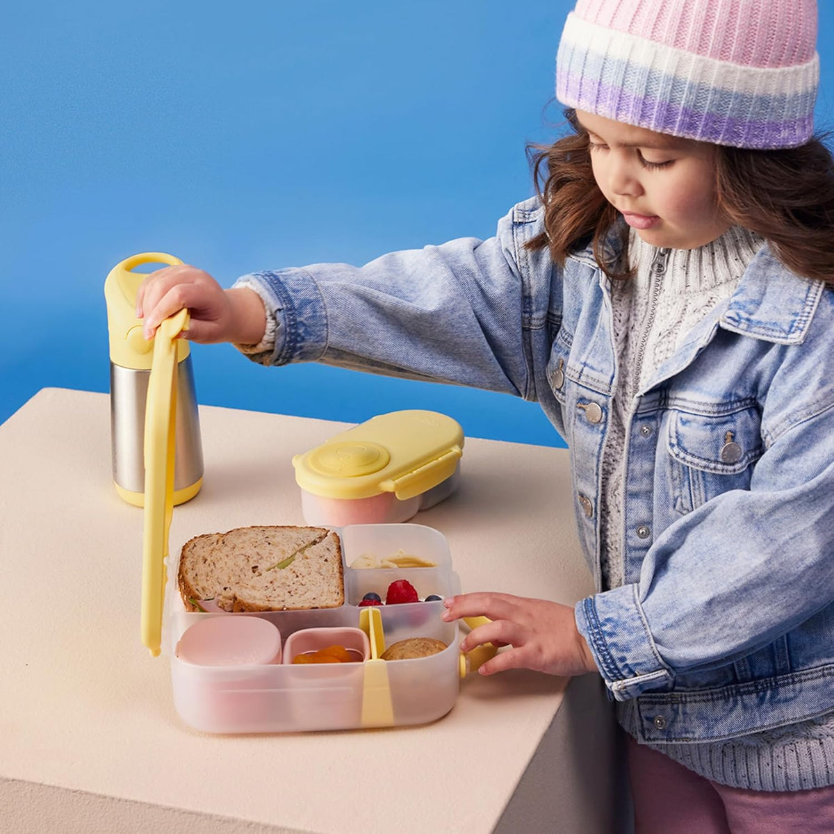 b.box 5-Compartment bento Style Lunch Box for Kids, Toddlers, Childrens, BPA-Free Food Storage Container with Cooler Pack, ON-The-GO Food Box with Handles Included Custom Divider, Lemon Twist - PuriLite