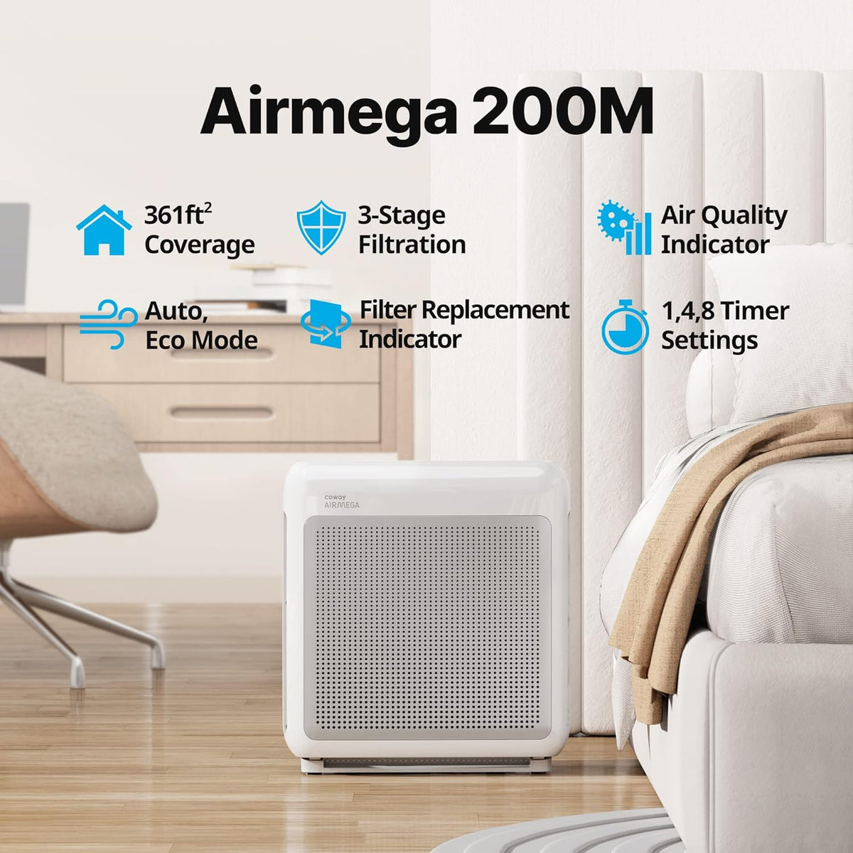 Coway Airmega AP-1512HHS App-Enabled Smart Technology, Compatible with Amazon Alexa True HEPA Air Purifier, Black/Bronze - PuriLite