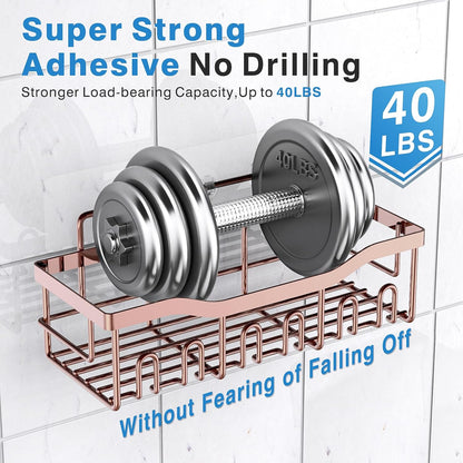 EUDELE 5-Pack Rustproof Stainless Steel Shower Caddy – No Drill Adhesive Bathroom Organizer with Large Capacity, Spacious Shower Shelves for Inside Shower, Kitchen & Home Decor Storage - PuriLite