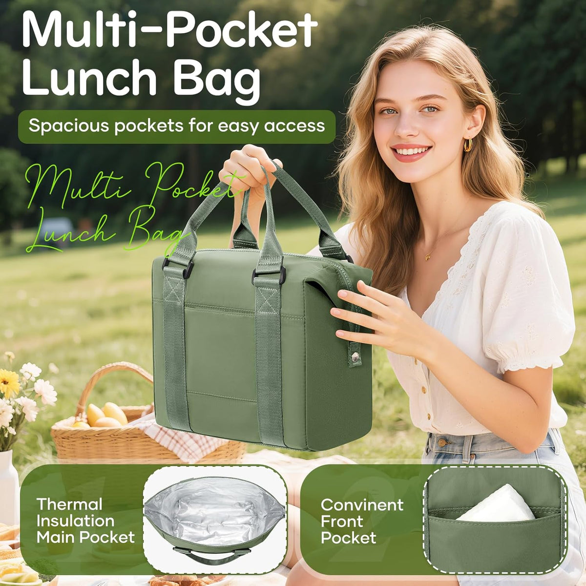 Lunch Bag Insulated Lunch Box Leakproof Lunch Tote Bags for Women Men,Portable Thermal Cooler Bag Lunch Containers with Shoulder Strap for Work, Family, Picnic, School, Outdoor,BBQ C2-Pinkpurple - PuriLite