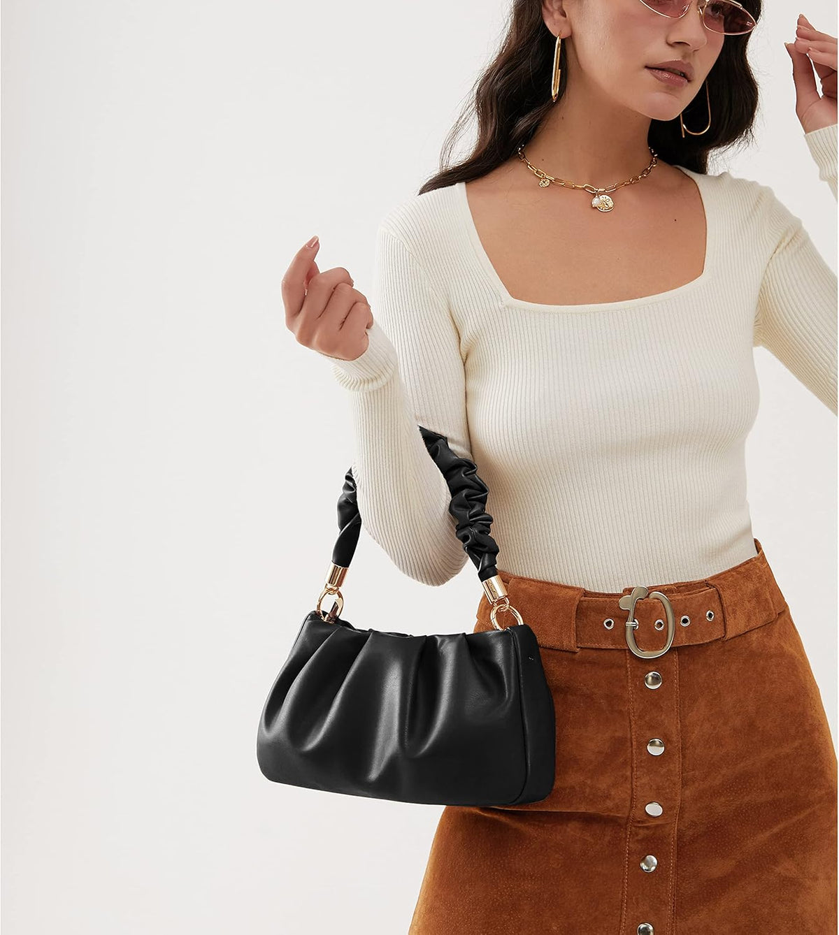 Cloud Pouch Bag Women Shoulder Handbag Soft Vegan Leather Vintage Hobo Chain Cross body Bag - PuriLite