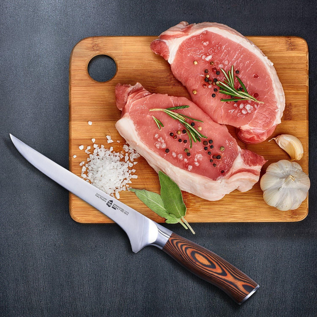 TUO Boning Knife - Razor Sharp Fillet Knife - High Carbon German Stainless Steel Kitchen Cutlery - Pakkawood Handle - Luxurious Gift Box Included - 7 inch - Fiery Phoenix Series - PuriLite