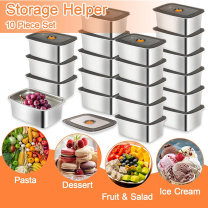 10 Pack Stainless Steel Food Storage Containers with Leak-Proof Lids, 50 oz / 1500 ml Airtight Bento Lunch Box Metal Meal Prep Container Stackable & Reusable for Fruit Snack Leftovers Freezer Safe - PuriLite