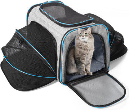 Siivton Cat Carrier,4 Sided Expandable Pet Carrier for Travel,Collapsible Soft-Sided Carriers with Removable Fleece Pad and Shoulder Straps,Airline Approved(17.5"x 11"x 11") - PuriLite