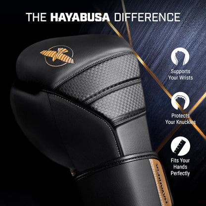 Hayabusa T3 Boxing Gloves for Men and Women Wrist and Knuckle Protection, Dual-X Hook and Loop Closure, Splinted Wrist Support, 5 Layer Foam Knuckle Padding - PuriLite