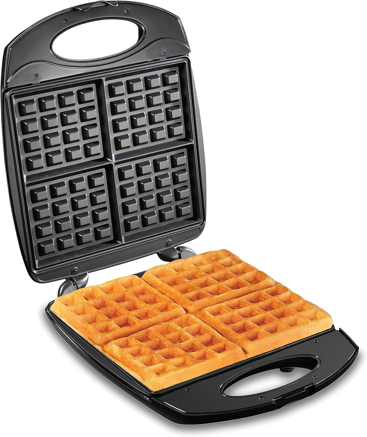 Hamilton Beach 4-Slice Non-Stick Belgian Waffle Maker with Indicator Lights, Compact Design, Black (26020) - PuriLite