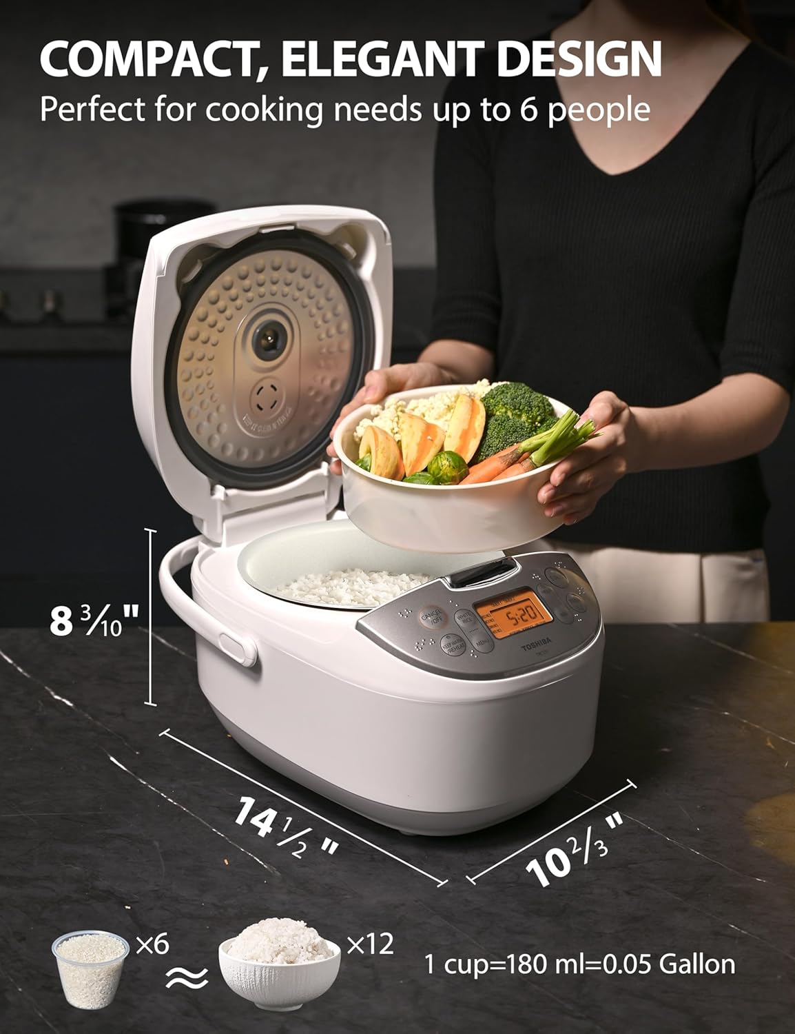 6-Cup Japanese Style Rice Cooker | Fuzzy Logic Electric Rice Cooker with 7 Cooking Functions, Digital Display, 2 Delay Timers & Auto Keep Warm