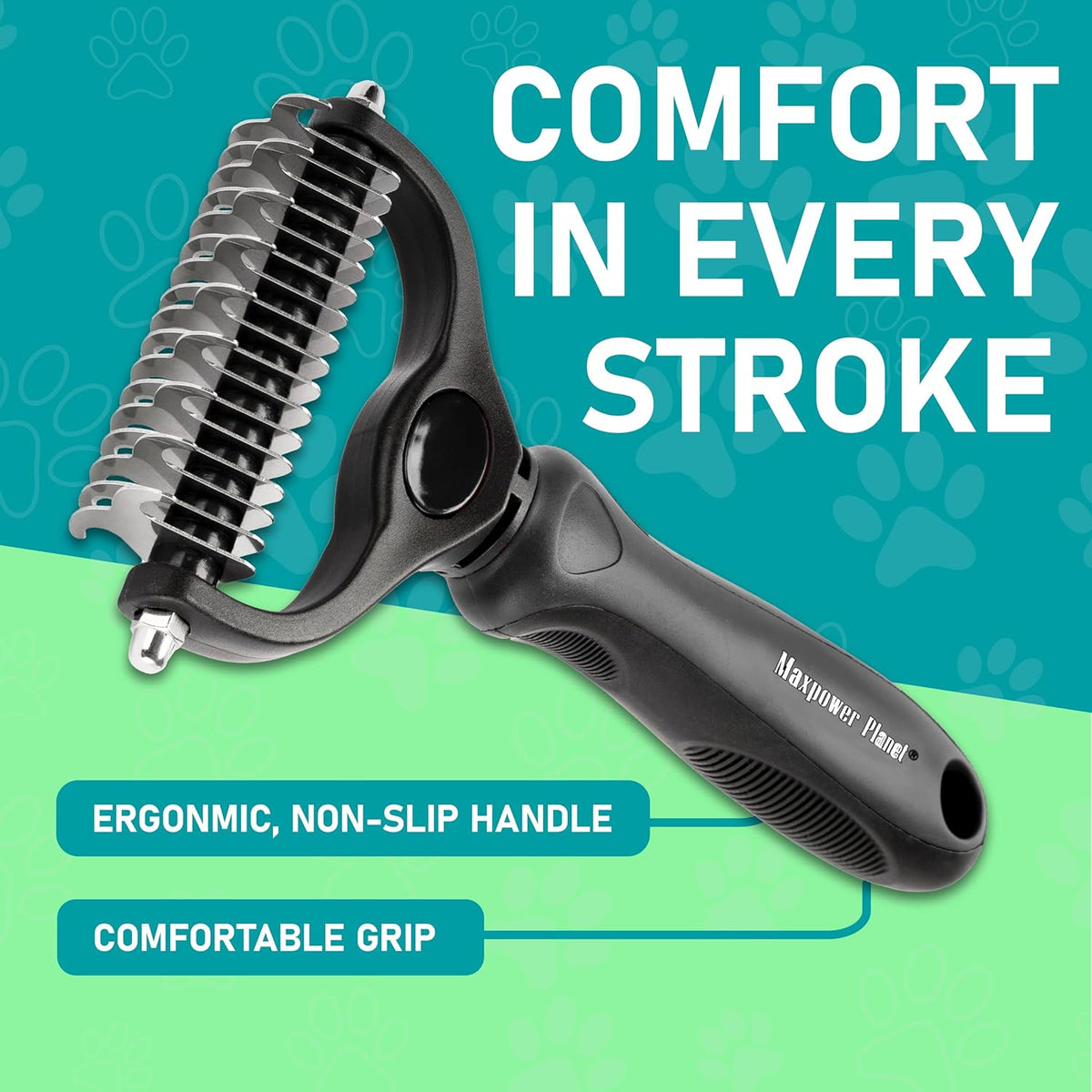 Maxpower Planet Pet Grooming Brush - Double Sided Shedding, Dematting - Undercoat Rake for Dogs - Dog Grooming Brush - Deshedding Brush for Dogs - Dog Brush, Cat Brush, Reduce Shedding by 95%, Black - PuriLite