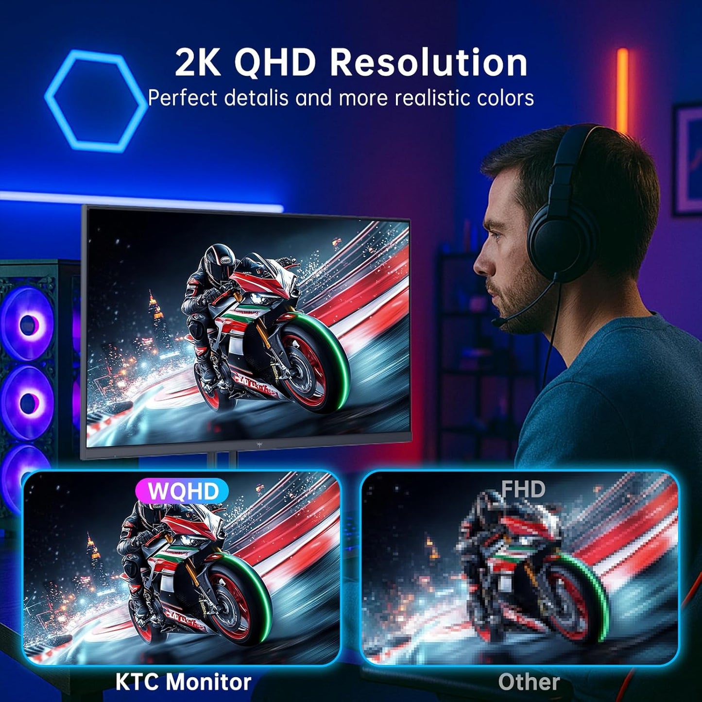 KTC 32 Inch 2K Computer Monitor, IPS 1440p Monitor with Ultra-Thin Bezels, HDR10, Freesync/G-sync, HDMI/DP Ports, Tilt Adjustable, Eyecare, Ideal for Business, Office, and Casual Gaming - PuriLite