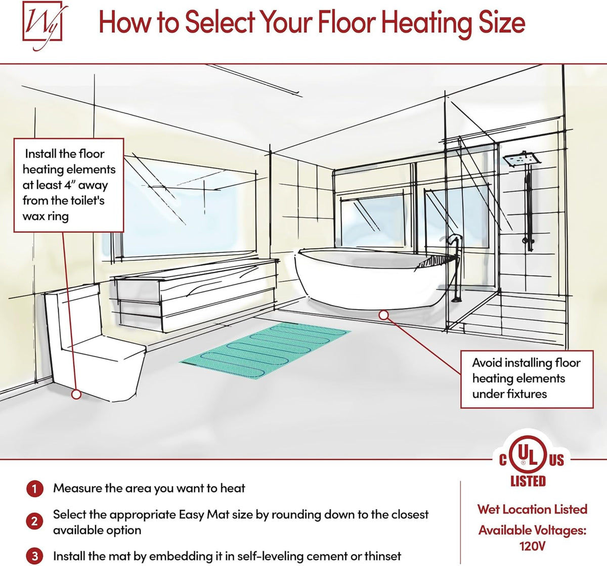 WarmlyYours Heated Floor Mat Kit 3 x 8 ft. - Electric Radiant Heating System for Fast, Even Warmth Under Tile, Stone - with nTrust 2.0 LED Touch Thermostat (TempZone Easy Mat) - PuriLite
