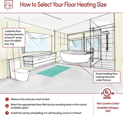 WarmlyYours Heated Floor Mat Kit 3 x 8 ft. - Electric Radiant Heating System for Fast, Even Warmth Under Tile, Stone - with nTrust 2.0 LED Touch Thermostat (TempZone Easy Mat) - PuriLite