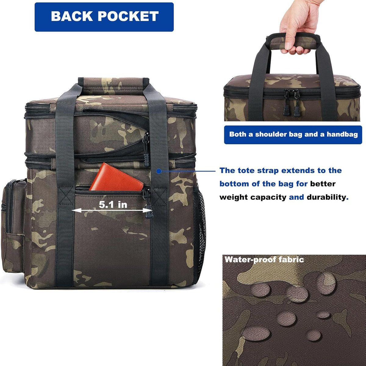 Tactical Lunch Bag for Men, Large Leakproof Insulated Lunch Box, Lunch Cooler Bag with Shoulder Strap, Lunch Pail for Adults Work Outdoor Picnic Trips, Black Camo - PuriLite
